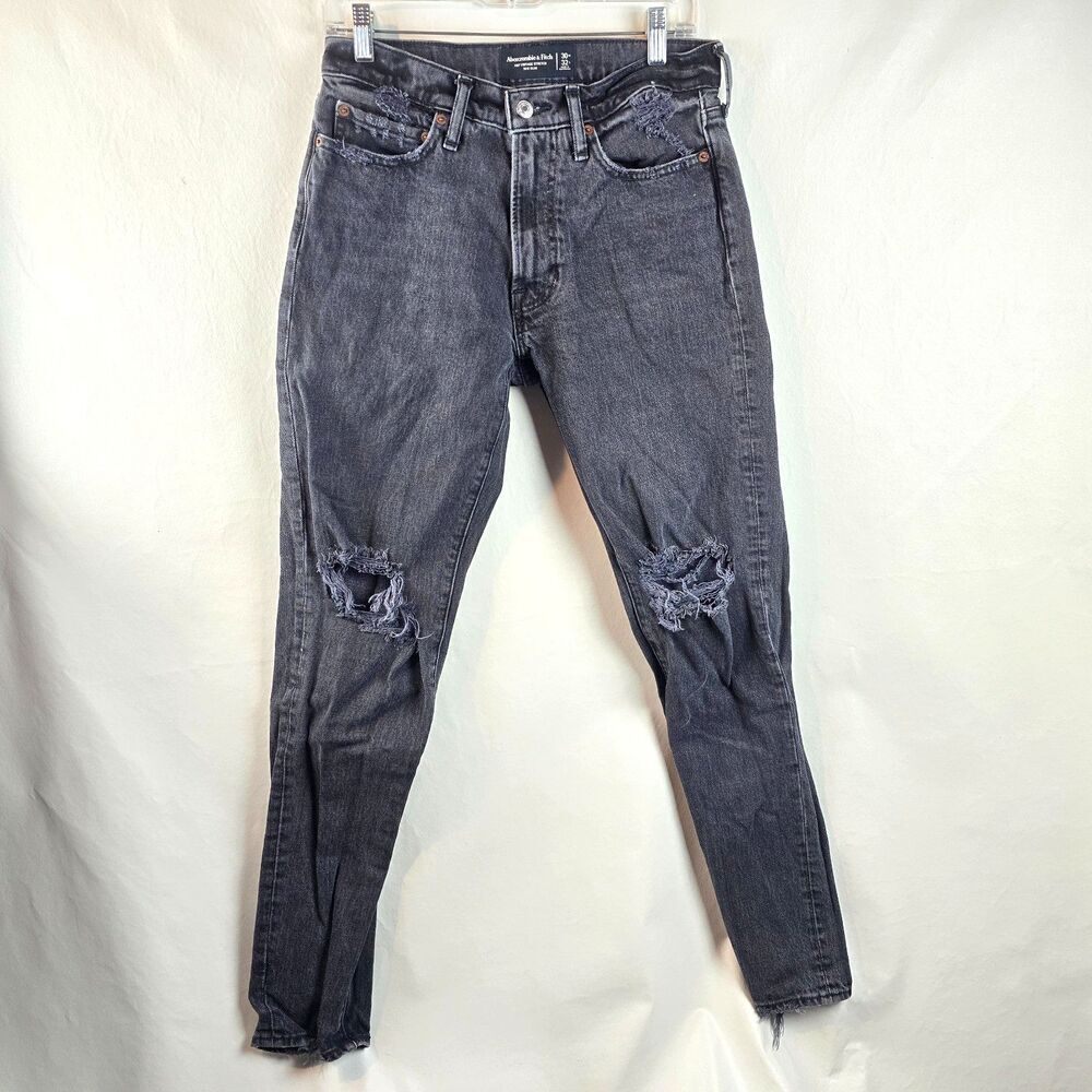 Abercrombie Fitch Jeans Mens 30x32 Black 90s Slim Distressed Stretch Denim Skate